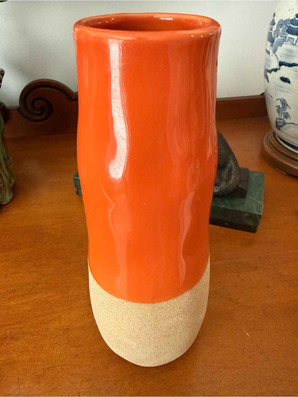 Vintage MCM Orange Two-Tone Ceramic Vase